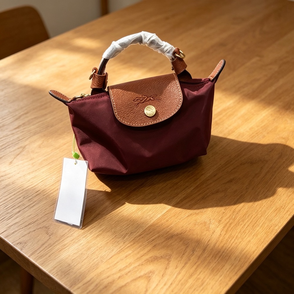 NWT Longchamp Small Le Pliage Top-Handle Bag in Burgundy